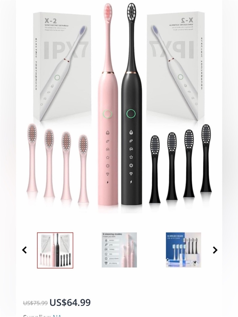 Rechargeable Sonic Electric Toothbrush Set in Pink & Black